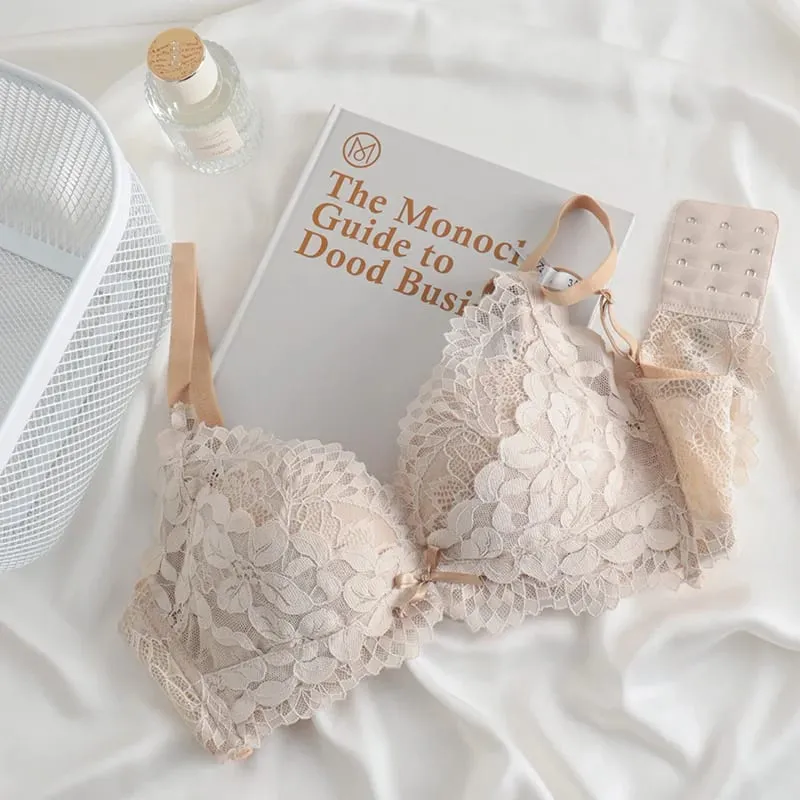 Push Up Bra for Small Breasts Lift & Gather Unpadded Lace Bra Set Adjustable Anti-Sagging Wireless Comfort Luxury Lingerie