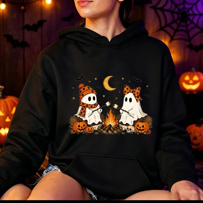 Halloween-Dễ Thương-Ma-Cắm Trại-Mùa Thu Nam Nữ Áo Khoác Vintage Áo Nỉ Mùa Thu Bí Ngô Có Mũ Trùm Đầu Ma Quái Mùa Sportwears