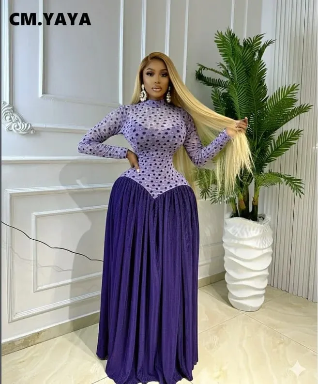 CM.YAYA Women V-neck Long Sleeve Big Swing Striped Print Long Dress 2026 Sexy Parties Evening Vacation Long Dresses Vestidos — image 6