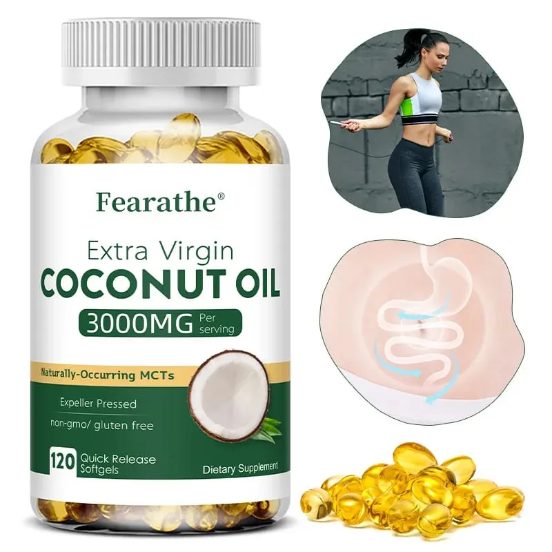 Extra Virgin Coconut Oil 3000mg 30/60/120 Softgels Expeller Pressed Supplement Support for Hair Nails & Skin Health Non-GMO — image 1