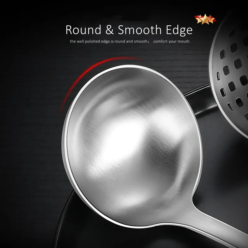LFGB Certification Pure 304 Stainless Steel Colander and Soup Spoon 30.5cm Length Fall Resistant Hotpot Ladle and Strainer Set — image 6