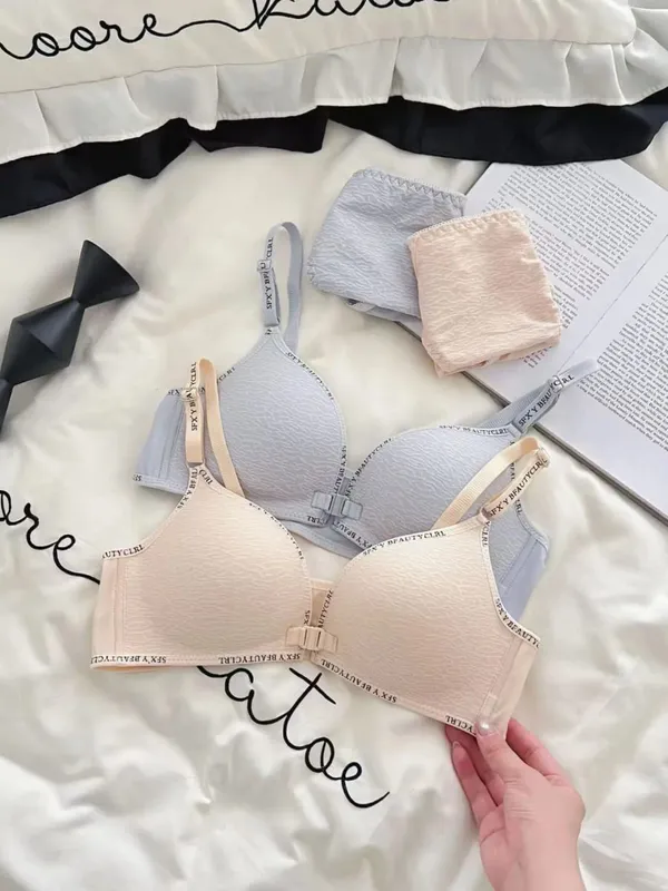 Sexy Push-Up-Dessous-Set mit Frontverschluss für kleine Brüste, bequemer dünner BH ohne Stahlring-Buchstaben-Schultergurte — image 6