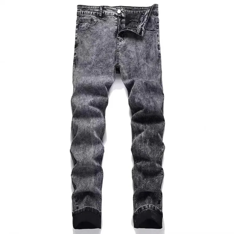 Jeans elasticizzati da uomo Pantaloni a tubino Vita media Slim Fit Jeans lavati Pantaloni casual alla caviglia in denim vintage effetto invecchiato — image 2