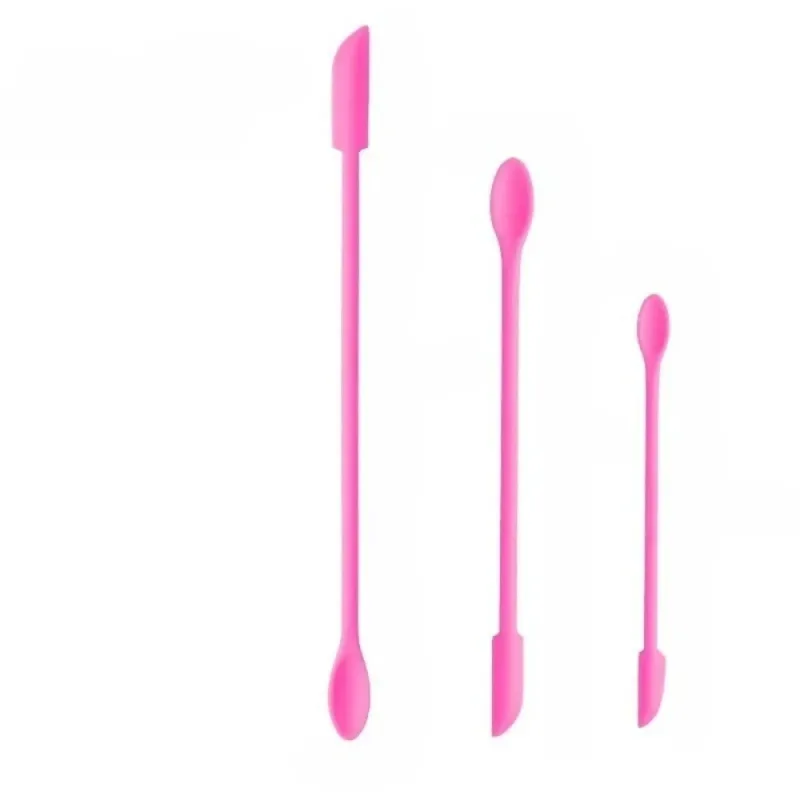3Pcs Double-Head Silicone Spatula Soft Brush Cosmetic Digging Spoon Lengthened Jam Scraping Spoons Portable Makeup Brushes Set