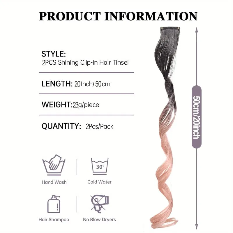Gradient Wave Clip - in Hair Extensions 2pcs Synthetic Fiber Color - Blocked Tassel Ear - Side Dyeing for Daily Party Cosplay — image 3