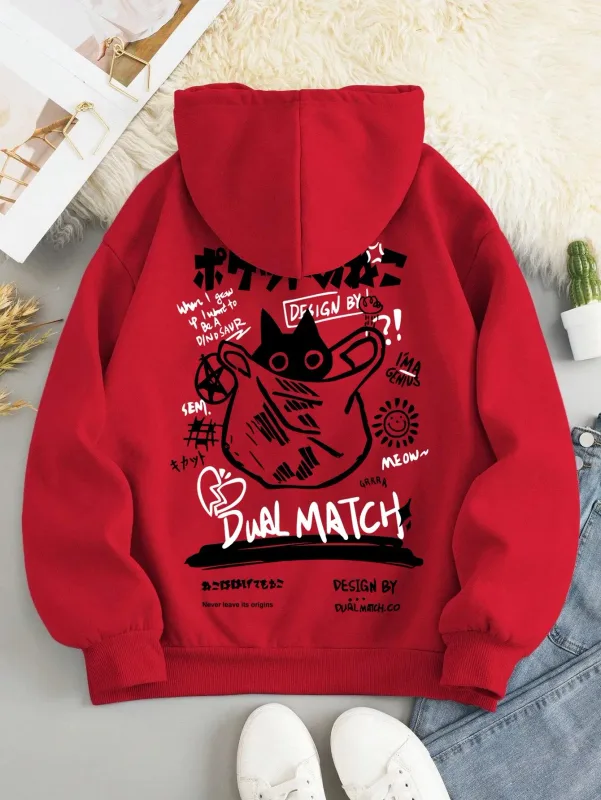 Japan Style Black Cat Hoodie Men Women Outdoor Street Casual Fashion Sport Cartoon Longsleeve Adult Autumn Winter Sweatshirt Top — image 2