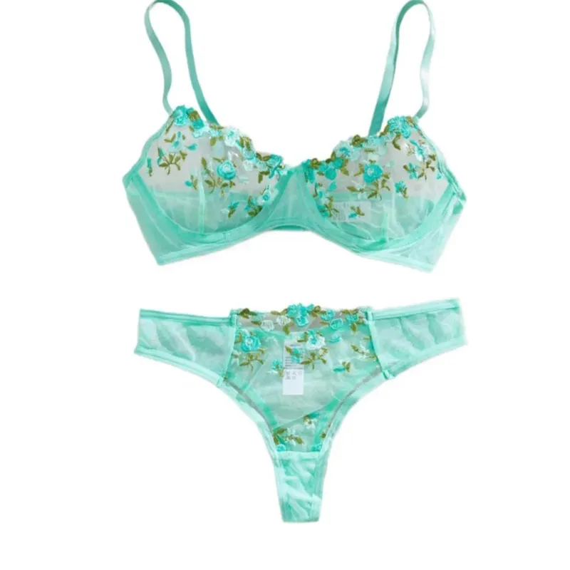 Womens Embroidered Bralette And Panty Set Floral Design Soft Stretch Fabric Comfortable Everyday Underwear — image 1