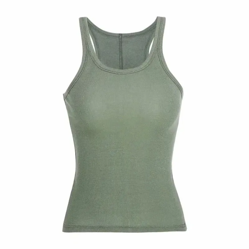 Threaded Knitted Strap Tank Top Slim Fit Outer Wear Inner Wear U-shaped Neck Women's Solid Color Women's Summer Tank Top — image 9