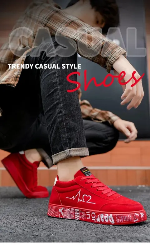 2026 Fashion Men's Vulcanized Sneakers Male Lace-up Casual Shoes Breathable Original Canvas Red Black Lover Shoes Graffiti Flats — image 7