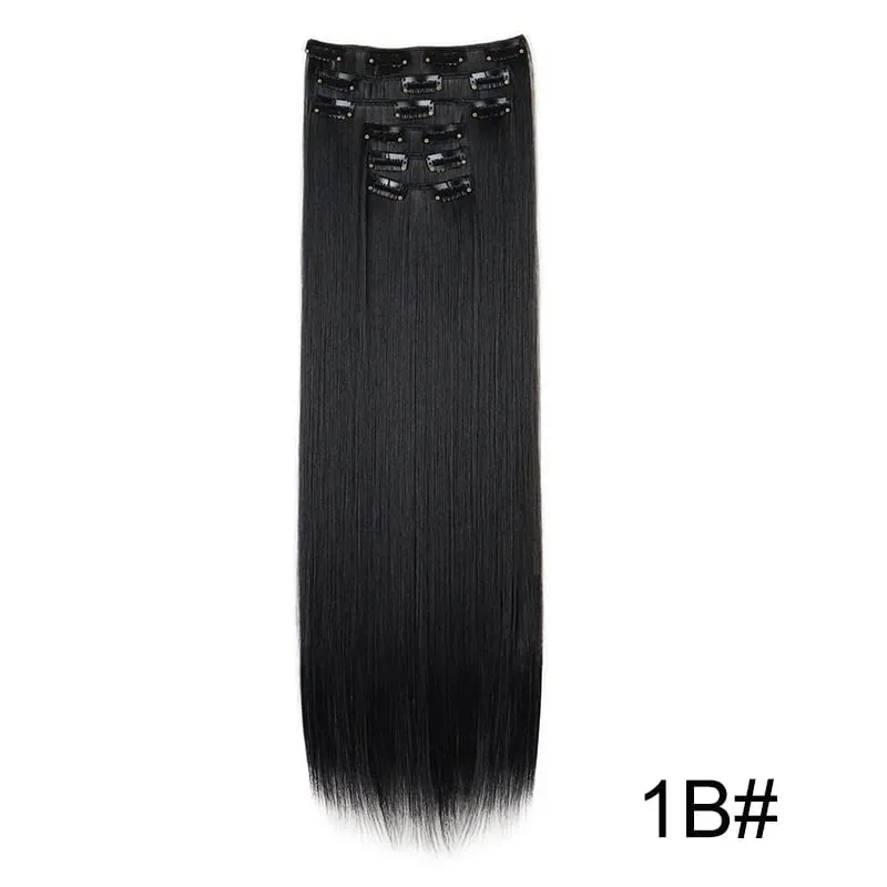 24Inch Synthetic 16 Clips in Hair Extensions Long Straight Hairstyle Blonde Black Hairpieces Heat Resistant False Hair