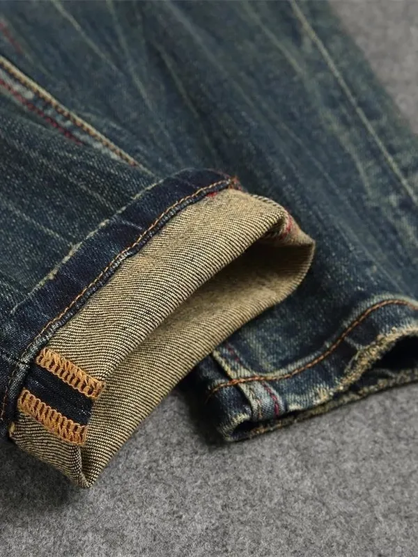 Spring/Autumn Fashion Trendy American Retro Straight Leg Stretch Denim Jeans Men's Casual Loose Fit Sports High Quality Jeans — image 5