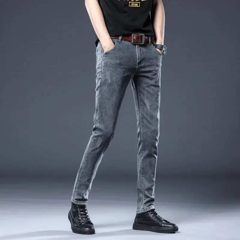 2026 New Gray Skinny Jeans Men's Slim Elastic Korean Fashion Vintage Casual Feet Male Clothing Denim Trousers 27-36 — image 3