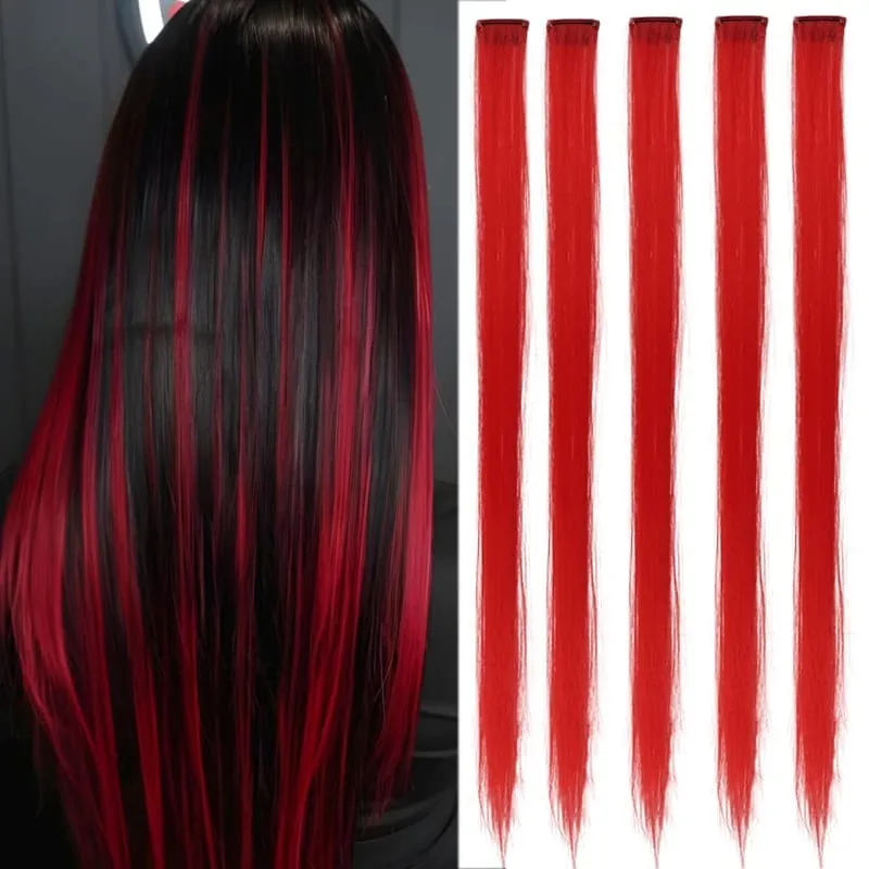 Halloween hair accessory with 5 red and blue hair clips colorful synthetic hair extensions suitable for girl role-playing — image 13