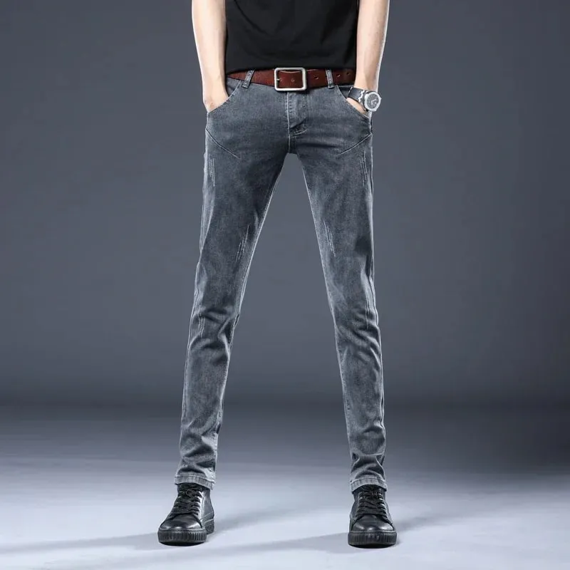 2026 New Gray Skinny Jeans Men's Slim Elastic Korean Fashion Vintage Casual Feet Male Clothing Denim Trousers 27-36 — image 2