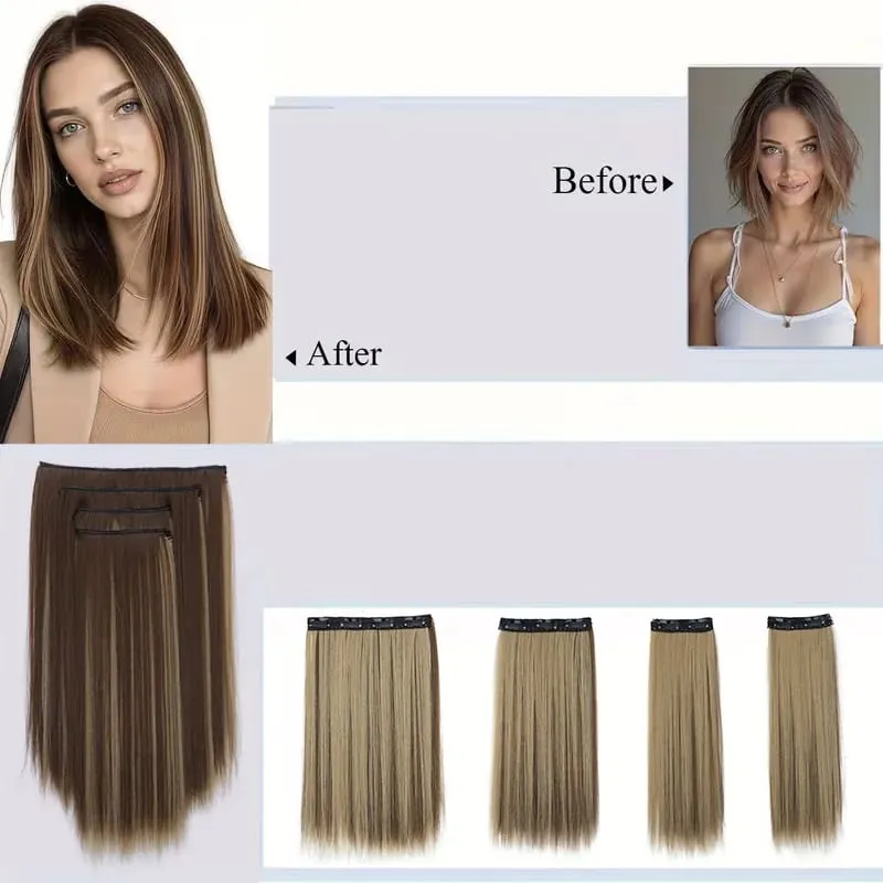 14Inch Synthetic Long Straight Hair Extension 4pcs/set Black Brown Blonde Adds Volume Hairpiece for Women — image 6
