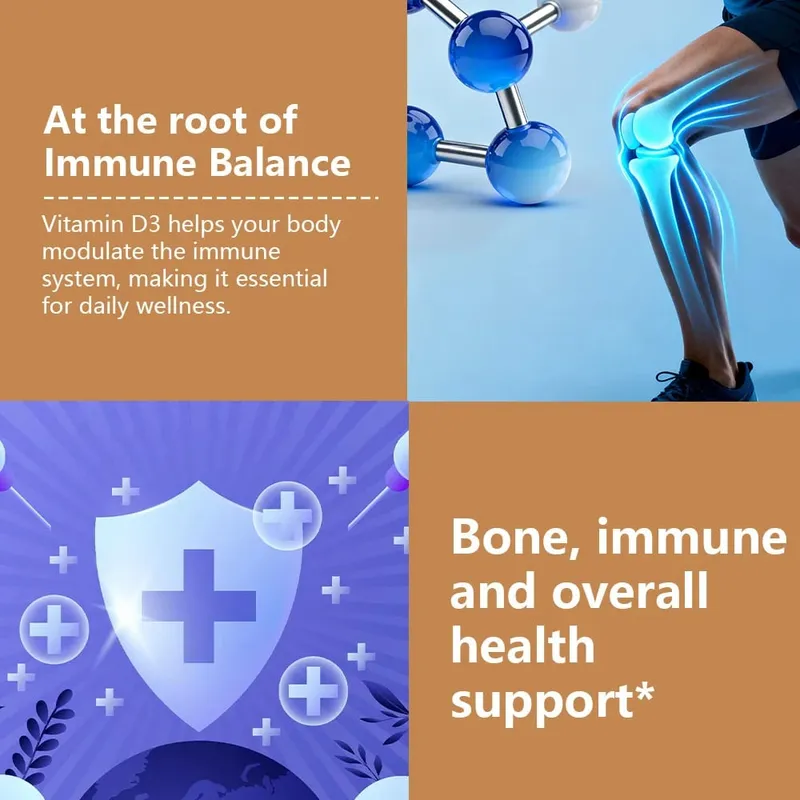 High Potency Vitamin D3 2000IU Capsules Immune Support Bone Health Muscle Function Whole-Body Wellness Non-GMO Gluten Free — image 3