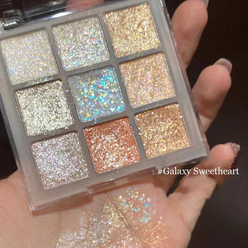 9Colors Glitter Eyeshadow Palette Pearlescent Earth Color Eye Shadow Shimmer Highlight Sparkling Sequin Gold Silvery Eyes Makeup