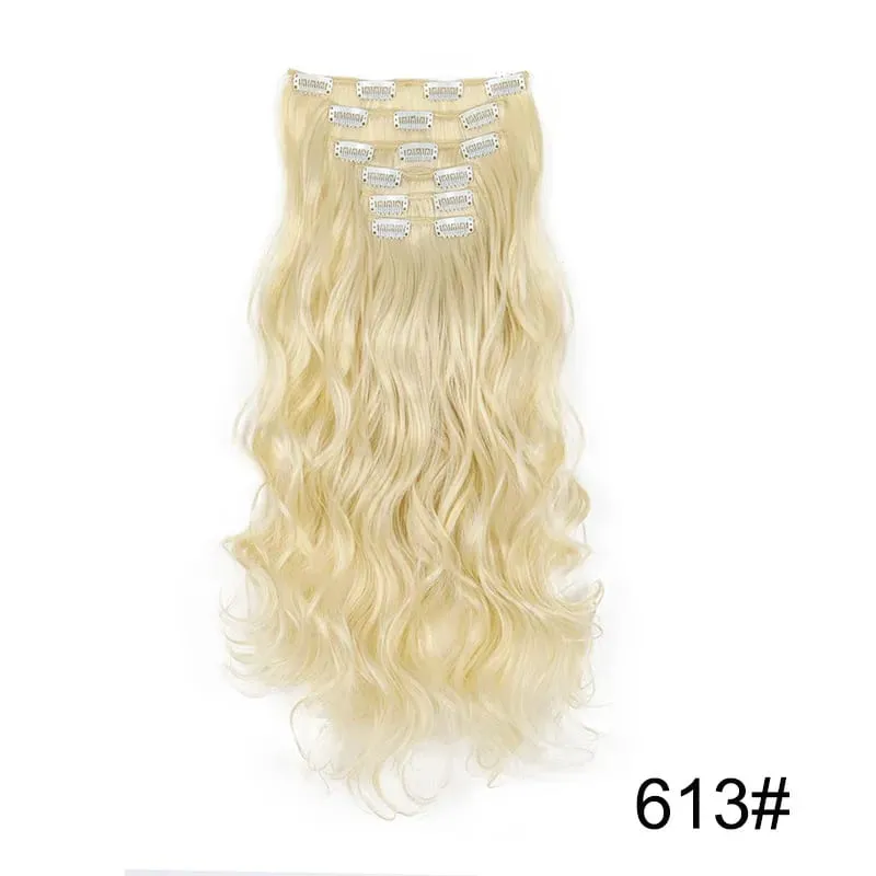 24 Inch Synthetic Clip in Hair Extensions Long Straight Heat Resistant Fiber Hairpiece for Party Cosplay Daily Wear Blonde Black