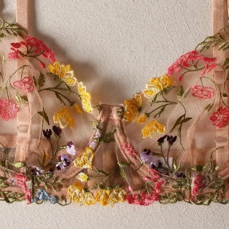 Versatile Transparent Lingerie Set Push Up Ultra-thin Embroidery Floral Underwear Elegant Bra Suit Women — image 3