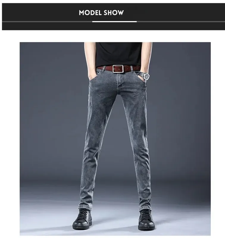 2026 New Gray Skinny Jeans Men's Slim Elastic Korean Fashion Vintage Casual Feet Male Clothing Denim Trousers 27-36 — image 9