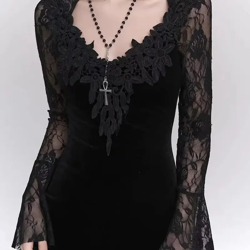 Winter Gothic Grunge Lace Dress Korean Fashion Design Festival Long Prom Dress Women Halloween Costume Sexy Slim Party Dresses — image 6