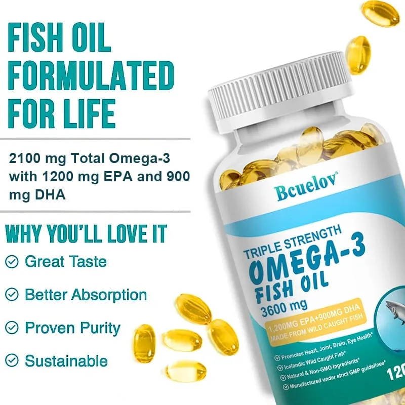 Omega 3 Fish Oil Supplement - 3600mg Per Serving 1200mg EPA & 900mg DHA Support for Heart & Brain Health NON-GMO Capsules — image 2