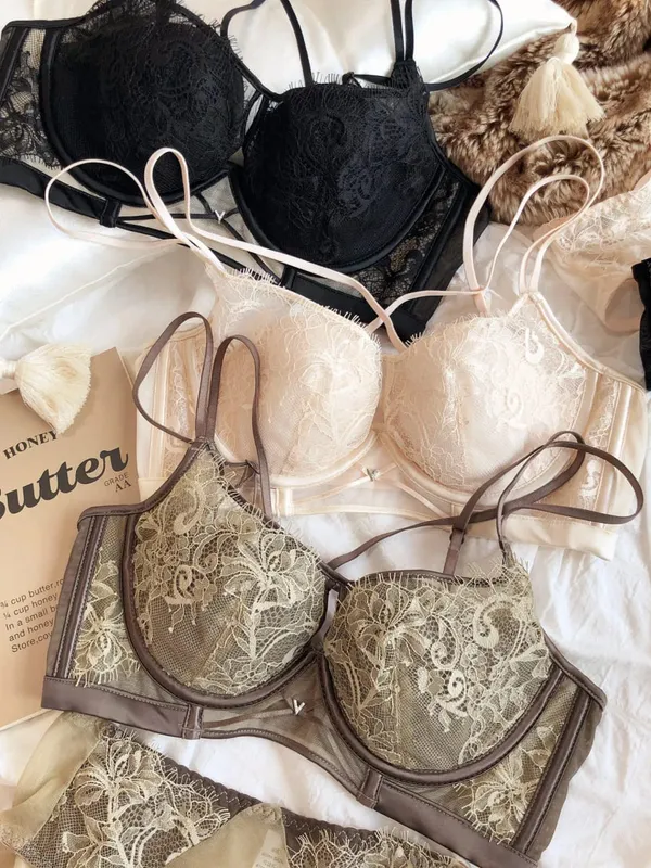 Sexy Hollow Bra Fashion Lace Flowers Embroidery Women Underwear Set French Push Up Brassiere Adjustable Plus Size Lingerie Sets — image 4