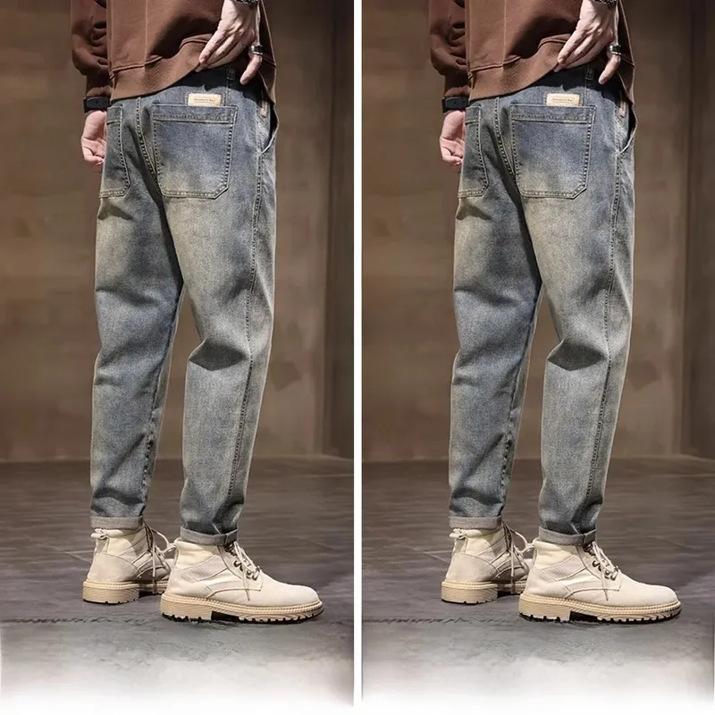 Spring Summer New Retro Men's Jeans Straight Leg Elastic Casual Versatile Classic Mid-Rise Long Pants Comfortable Fit — image 15