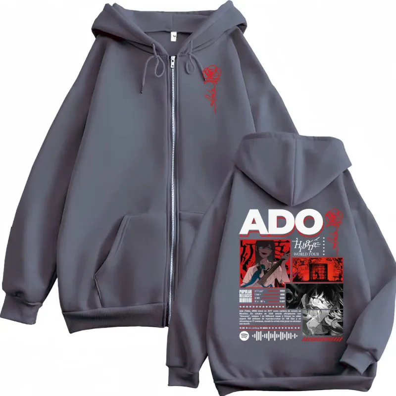 Singer Ado Hibana World Tour 2025 Zipper Hoodie Harajuku Japanese Style Zip Up Sweatshirts Men Women Casual Oversized Pullovers — image 3