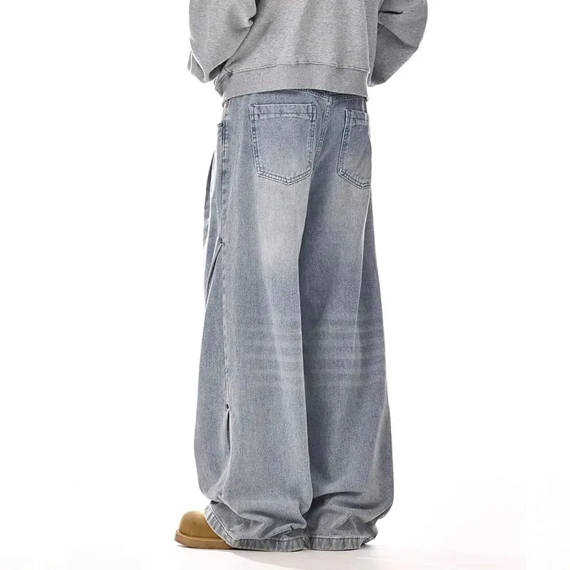 New Korean Retro Men'S Jeans High Street Straight Leg Pants Loose Casual Jeans Fashion Wide Leg Pants — image 6