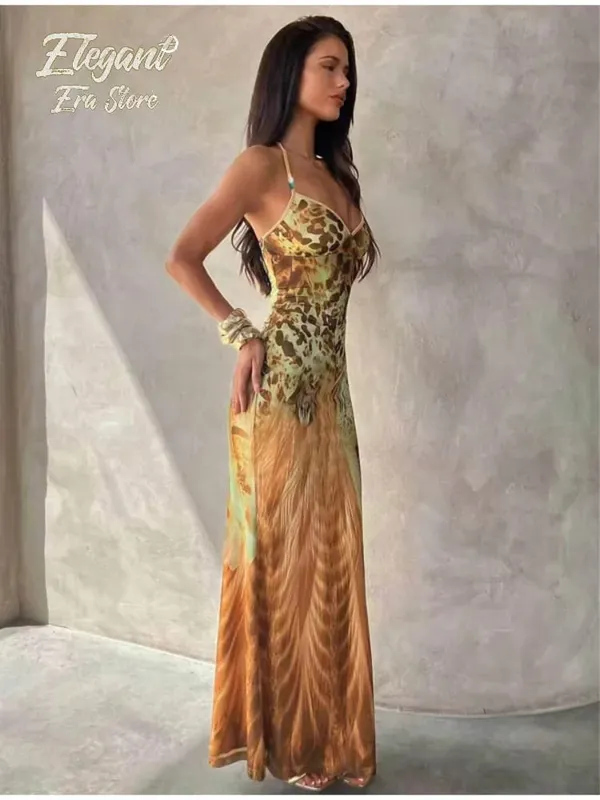 Pakaian Labuh Tidak Teratur Tanpa Lengan Cetak Vintage Wanita Seksi Tanpa Belakang Pinggang Tinggi Slim Fit Vestidos Musim Panas Wanita Pakaian Pantai Percutian