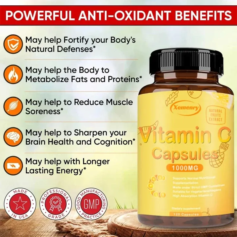 Vitamin C Capsules 1000mg - Immune System and Collagen Booster Skin Health Antioxidant Supplements — image 6