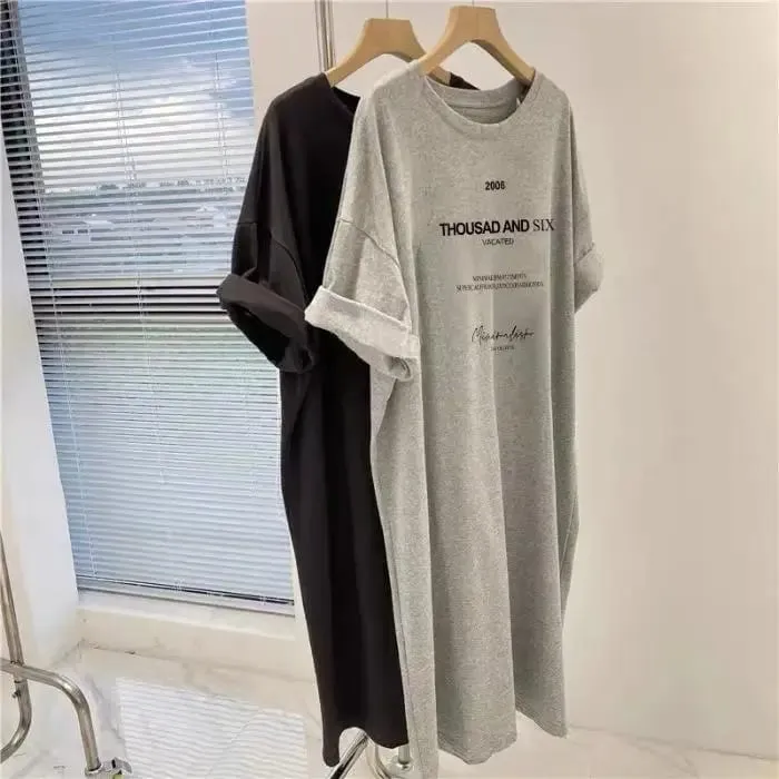 Short-sleeved Dresses Women's Summer Plus Size Medium-length T-shirt Dress Knee-length Casual Long Dress — image 3