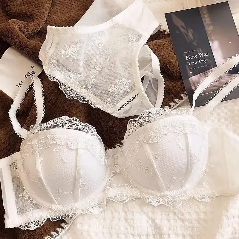 Franse geborduurde kanten lingerie tweedelige set Lichtgewicht ademende zachte beugelbeha met lichte ondersteuning voor kleinere bustes