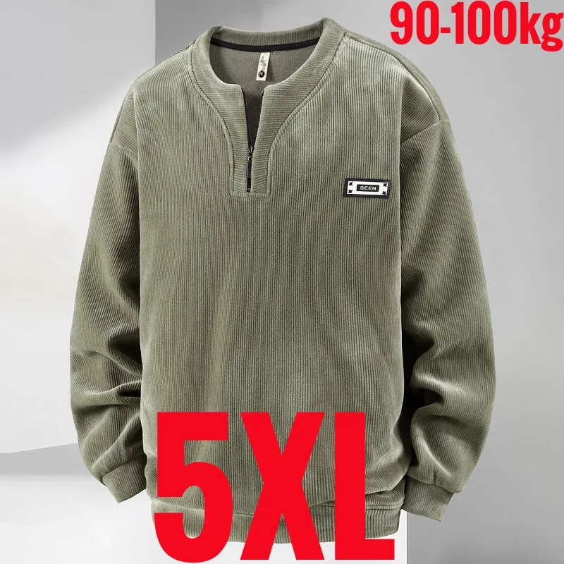 Extra Big Size Men's Sweatshirt Half Zip Pullover Corduroy Fleece Plus Large 6xl 7xl 8xl 9xl 10xl Autumn Winter Warm Casual Top