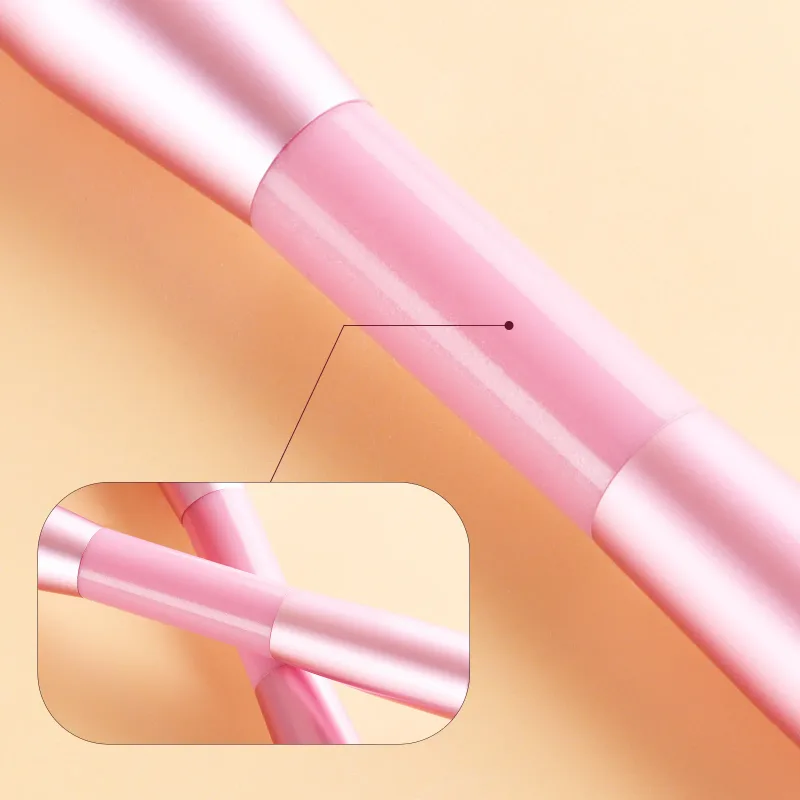 4Pcs Pink Double-Ended Makeup Brushes Set Easy Grip Plastic Handle Eyeshadow & Loose Powder Brushes