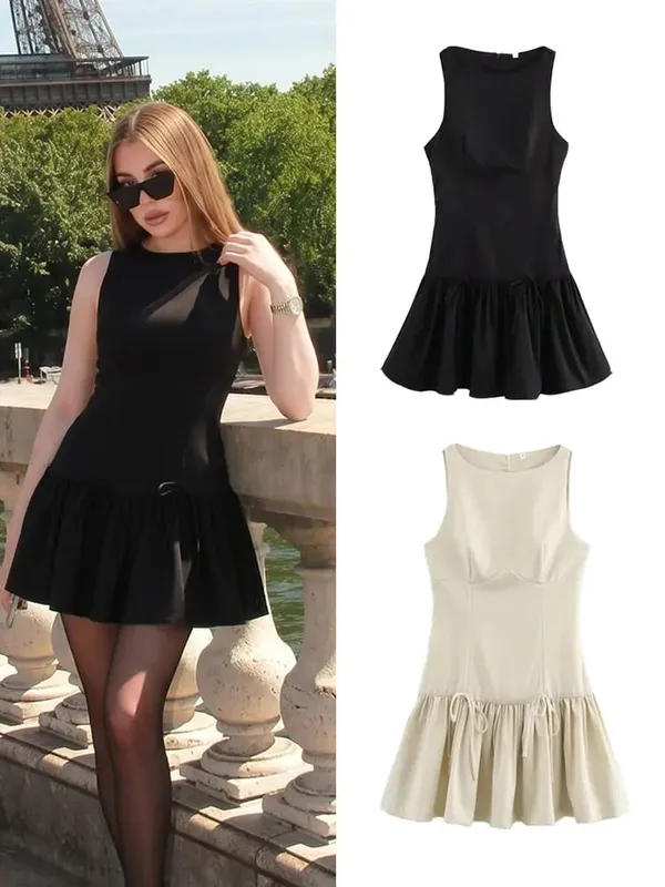 HH Minimalist Womens Sleeveless Ruffle Dress Back Zipper Casual Office Workwear Fashion Weekend Party Vacation Mini Dress — image 2