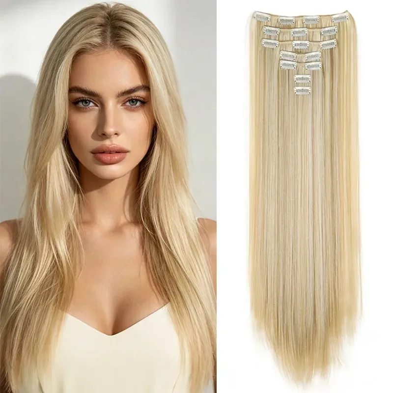 24Inch Synthetic 7pcs/set Long Straight Clip in Hair Extensions Invisible Fake Clips on Hairpieces for Women Party Daily Use — image 15