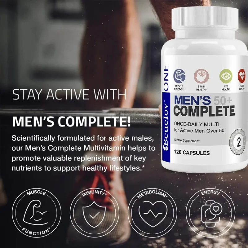 Fórmula super multivitamínica diária masculina de alta potência para mais de 50 anos para o cérebro, olhos e saúde do coração Vitaminas A C D E K B1 a B12 sem glúten — image 5