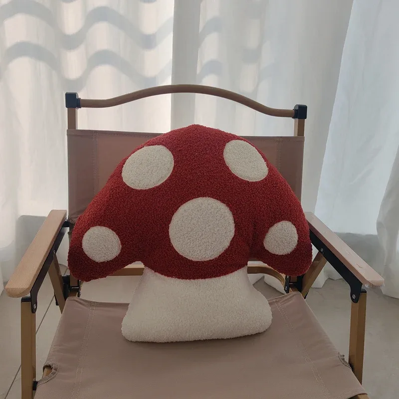 Almohada con forma de seta de 45x40cm, juguetes de peluche suaves, cojín para sofá con forma de seta simulada, sala de estar para el hogar, regalo de cumpleaños para niños y niñas