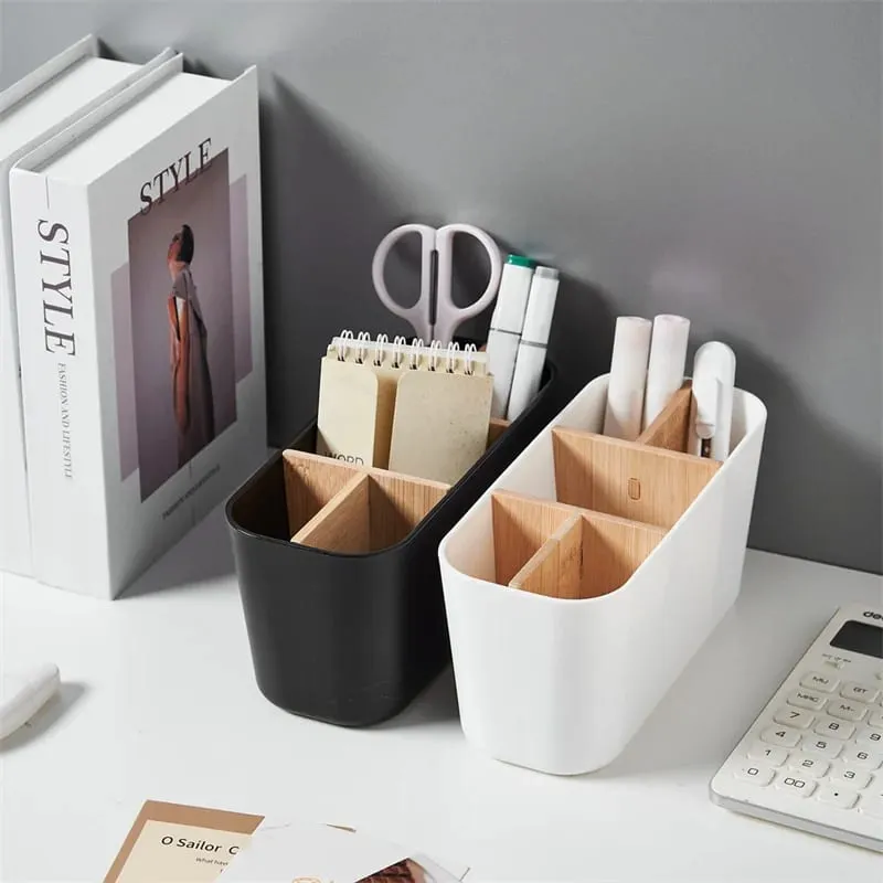 Makeup Brushes Holder with Bamboo 5 Slots Dividers Multipurpose Makeup Brush Comestic Tools Lipstick Desktop Storage Organizer — image 5
