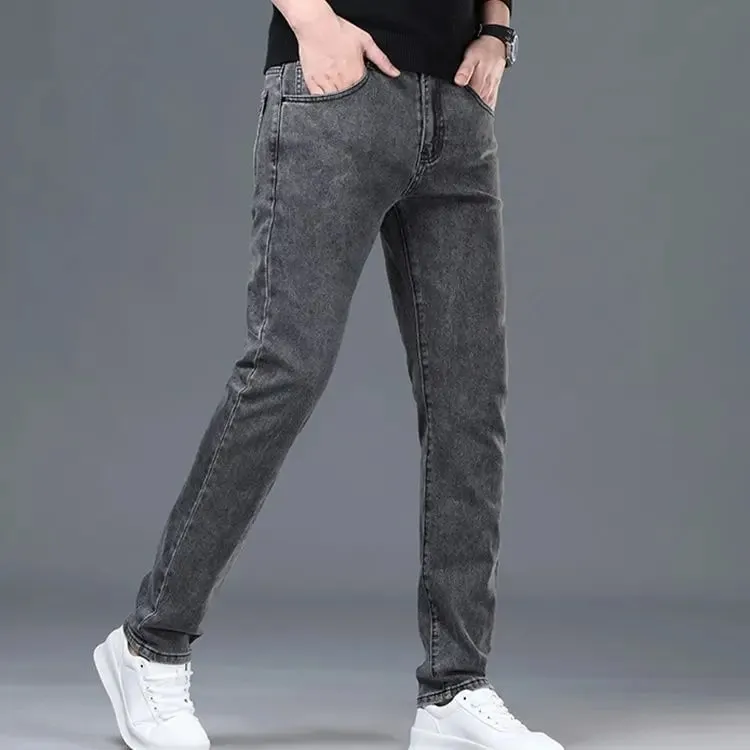 Spring Autumn New Elastic Men's Jeans Straight Leg Pants Slim Fit Business Casual Versatile Loose Wear-resistant Pants — image 5