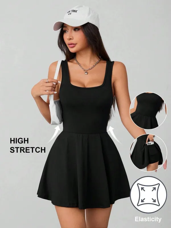 Ladies Elegant Sexy Spring Summer Square Collar Pocket Safety Pants Dress Fashionable Women's Clothing — image 2