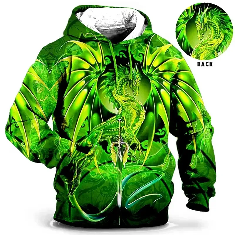 Sweat à capuche pour hommes, vêtements imprimés en 3D, sweat-shirt d'extérieur, Dragon, mode quotidienne, automne, manches longues