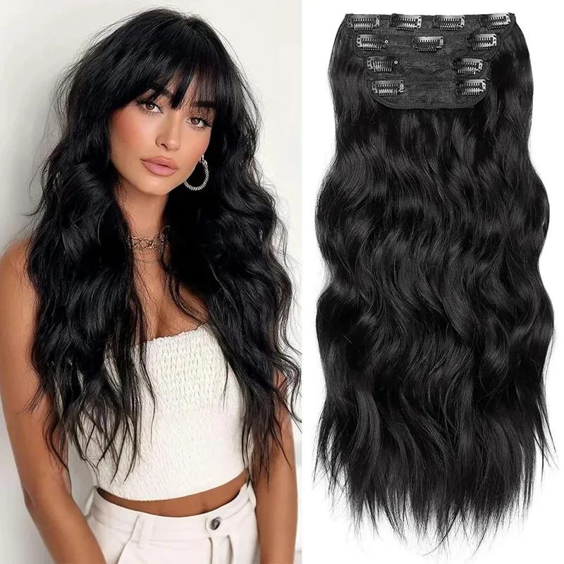 Copper Red Long Wavy Clip in Hair Extensions 20 Inch 4Pcs Double Weft Synthetic Hairpieces Full Head for Women Party Cosplay — image 10