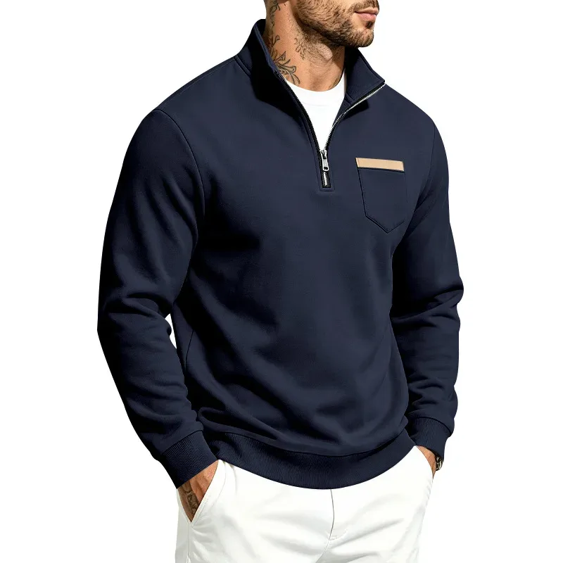 Men 2026 Autumn Winter Hot Item Fleece Lined Stand Collar Loose Vintage Sweatshirt Casual Commuter Fashion Male Daily Outerwear