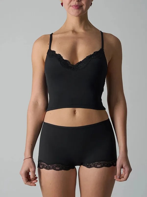 Lace V Neck Padded Bra and Boxer Shorts Set for Women Seamless High Elasticity Ultra Thin Solid Lingerie Set — image 4