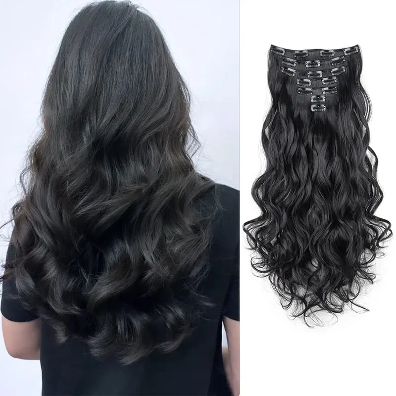 20Inch Synthetic Long Curly Clip In Hair Extensions Heat Resistant Fluffy Hairpiece for Women Daily Party Use — image 10
