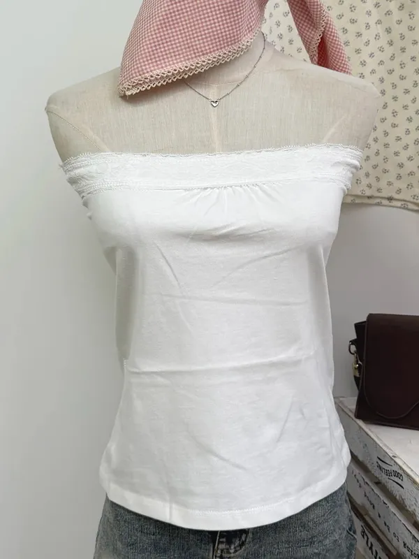 Süße Spitze Patchwork Schlank Tank Tops Frauen Sommer Weiß Sexy Einfache Baumwolle Weiche Ärmellose Westen Weibliche Vintage Chic Y2K Leibchen — image 19