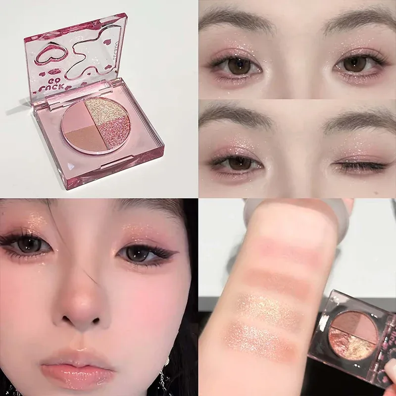 Mini 4-Color Eyeshadow Palette Natural Brightening Matte & Shimmer Lying Silkworm Eye Shadow Lavender Korean Makeup Cosmetics